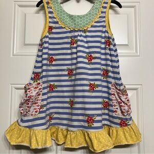 Matilda Jane Girls Sleeveless Ruffle Back Striped & Floral Shirt Top Size 6